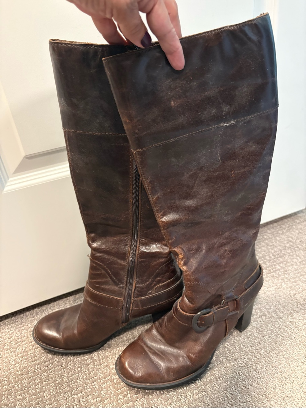 Born Brown Leather Knee-High Heeled Boots